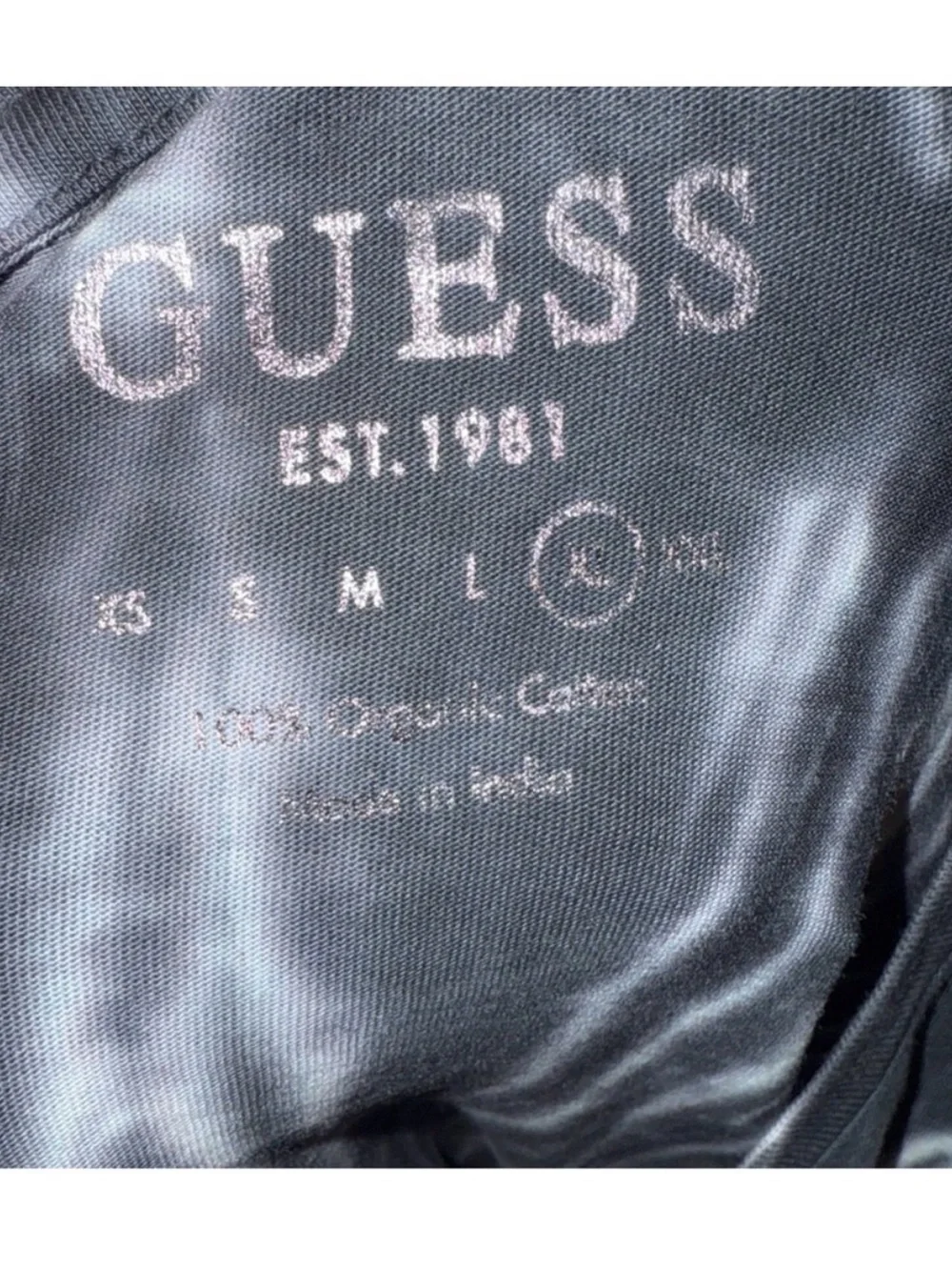 GUESS Black & White Tie-Dye Logo Tee with Red Chenille Letters - Picture 4 of 4